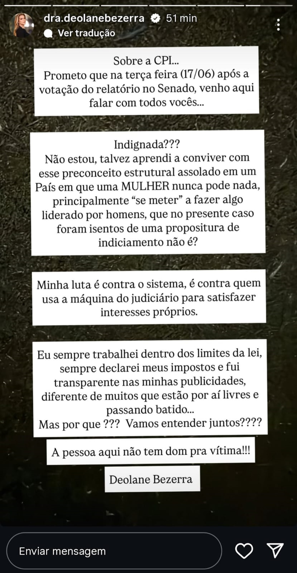Deolane Bezerra faz comentário sobre indiciamento na CPI das Bets — Foto: Reprodução