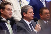 Governador Tarcísio de Freitas discursa durante cerimônia de lançamento da Frente Parlamentar das Escolas Cívico-Militares Governador Tarcísio de Freitas discursa durante cerimônia de lançamento da Frente Parlamentar das Escolas Cívico-Militares