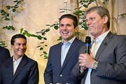 Marcos Pereira, Hugo Motta e Tarcísio de Freitas, líderes do Republicanos