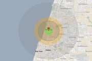 Área de Tel-Aviv que seria atingida por uma bomba W-76. A área verde representa a radiação direta e fatal, a cinza claro, os impactos previstos da radiação leve