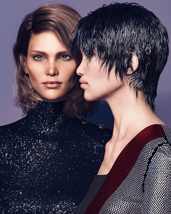 Modelos virtuais Margo e Zhi em campanha da Balmain