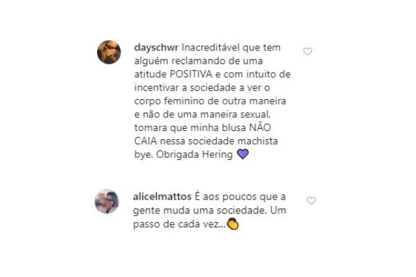 comentários no Instagram sobre a campanha da Hering pelo banimento do termo "tomara que caia"