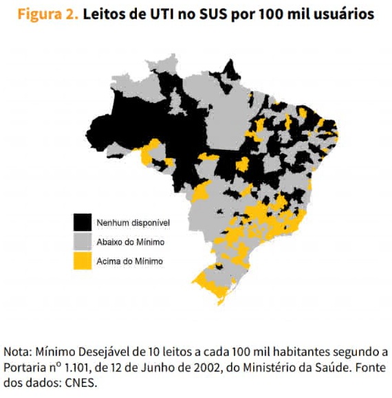 Mapa dos leitos de UTI do SUS