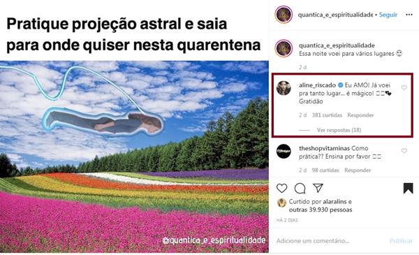 Publicação no Instagram mostra uma pessoa voando e fala em projeção astral