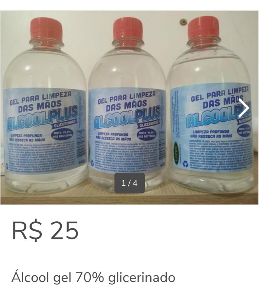 Anúncio de álcool em gel na internet