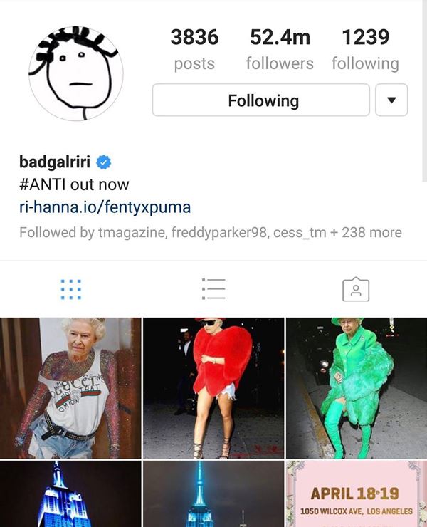 Print do Instagram de Rihanna