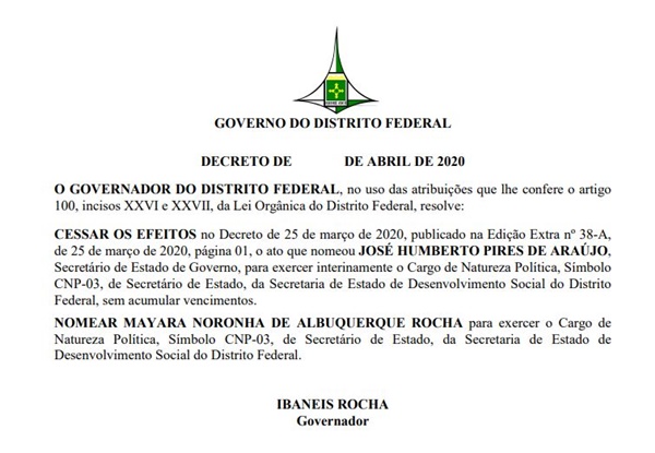 Decreto do governador Ibaneis Rocha