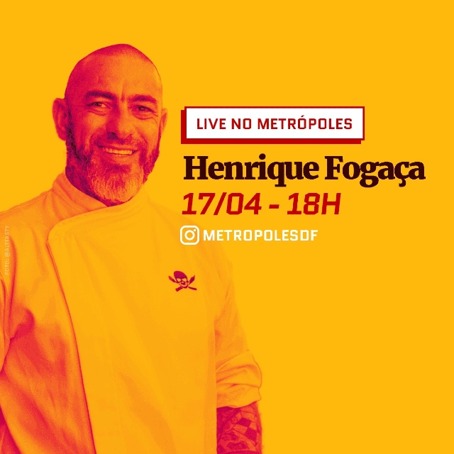 Arte da live do Metrópoles com o chef Henrique Fogaça