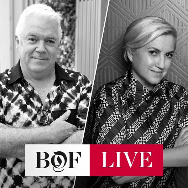 Silvia Venturini Fendi e Tim Blanks em chamada de podcast