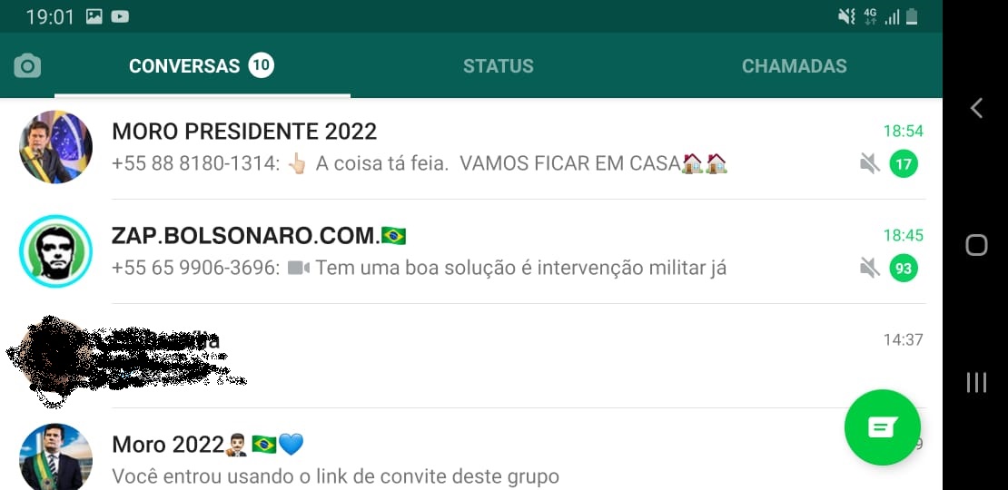 Grupos pró-Moro e pró-Bolsonaro no WhatsApp