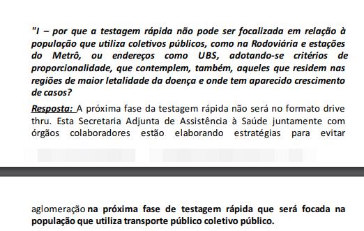 fac-sílime da SES ao MPC sobre testagem em massa