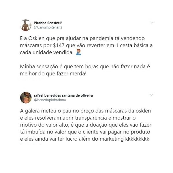 prints do Twitter com críticas à Osklen