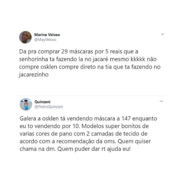 prints do Twitter com críticas à Osklen