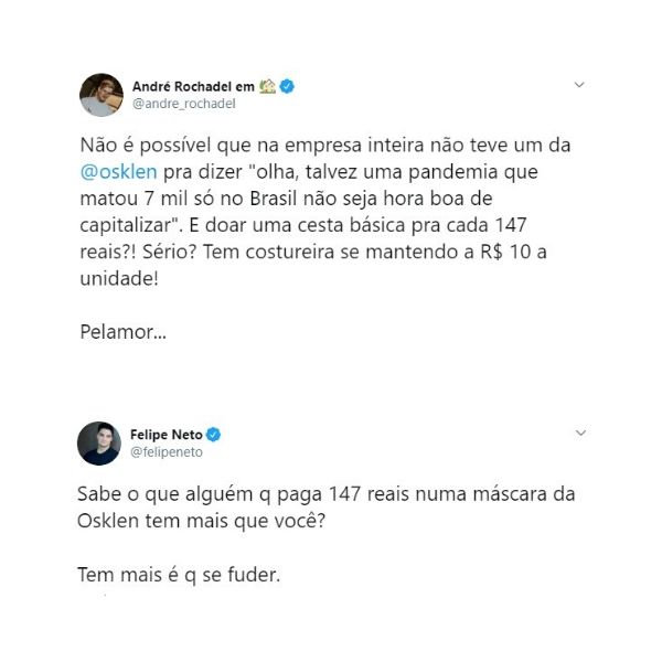 prints do Twitter com críticas à Osklen