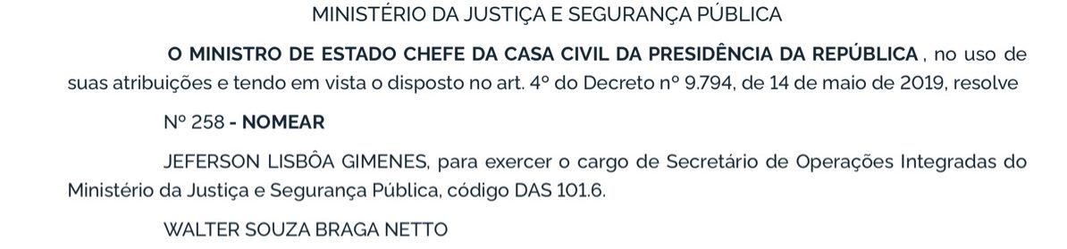 Delegado da PCDF, Jeferson Lisbôa será titular da Siosp, foi nomeado para secretaria do Ministério da Justiça