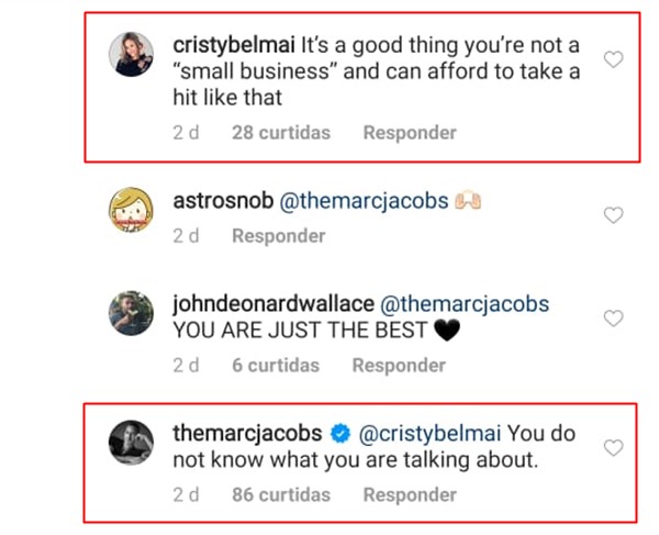 Comentários no post polêmico de Marc Jacobs