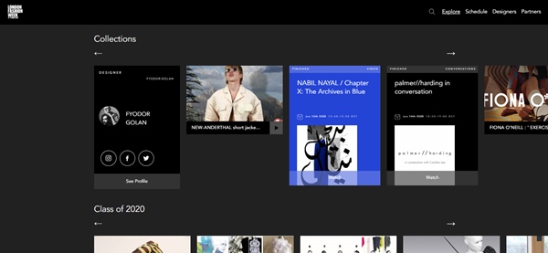 Interface do site do London Fashion Week Digital