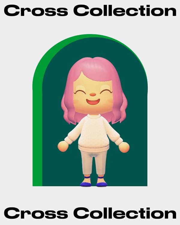 Personagem do jogo Animal Crossing com suéter branco e calça clara