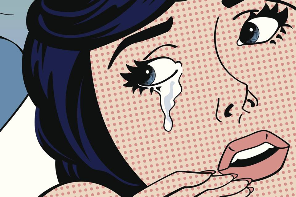 Ilustração pop art de mulher chorando