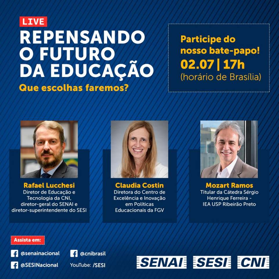 Panfleto de divulgação da palestra sobre educação do senai, sesi e cni