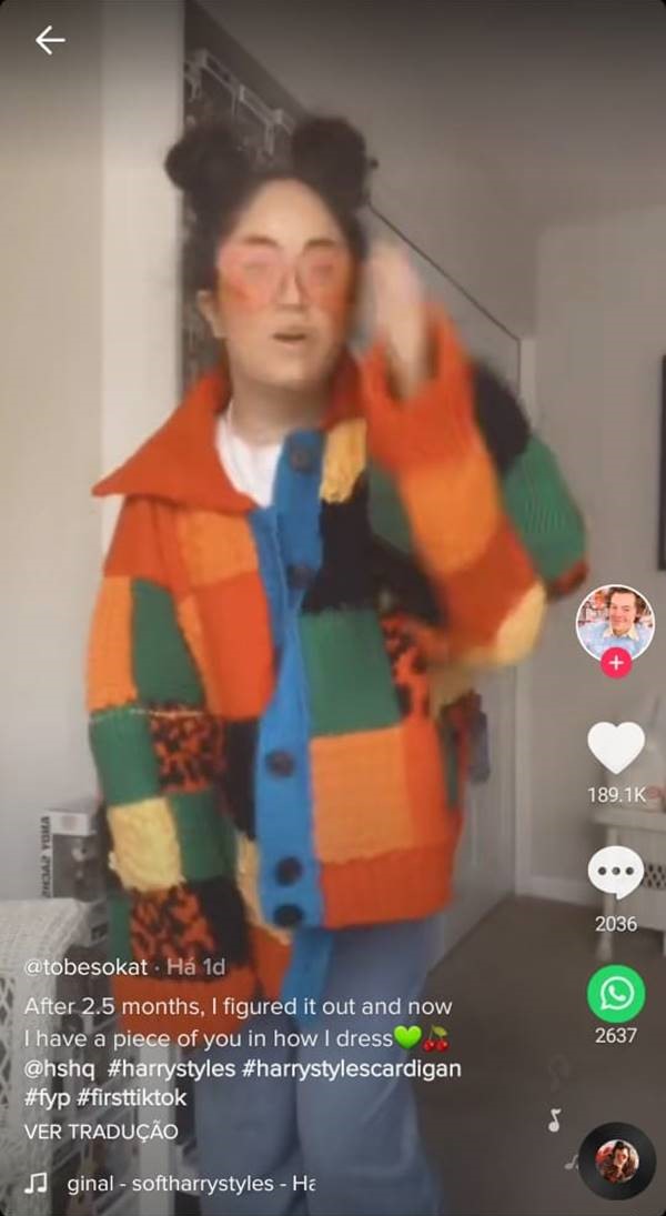 Fã recria cardigã de Harry Styles em desafio do TikTok