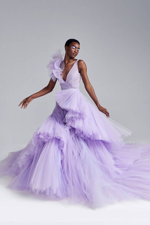 Vestido lavanda da coleção outono/inverno 2020 de alta-costura da Ralph & Russo