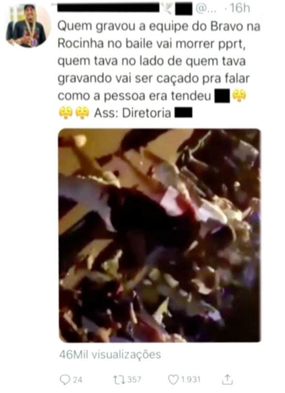 Tráfico jura de morte quem repassou imagens do chefe da rocinha em baile