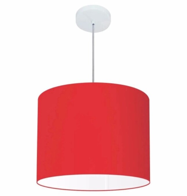 Lustre cilíndrico cúpula em tecido vermelho