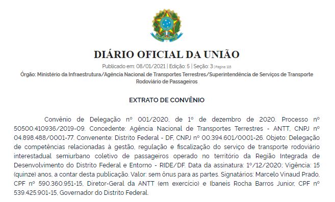 ANTT transfere transporte público semiurbano para o GDF