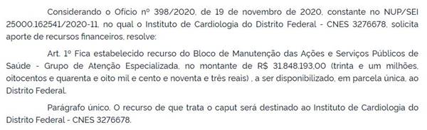 Ministério da Saúde envia R$ 31,9 milhões para socorrer ICDF