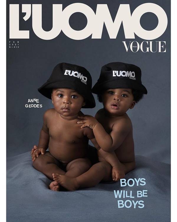 Bebês negros gêmeos na capa da revista L'Uomo Vogue