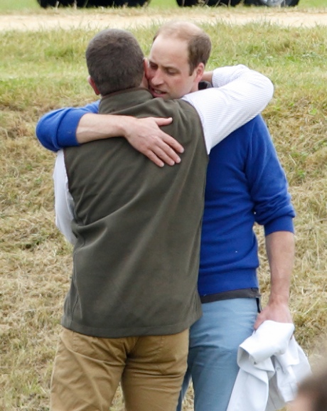 TETBURY, UNITED KINGDOM - JUNE 14: (EMBARGOED FOR PUBLICATION IN UK NEWSPAPERS UNTIL 48 HOURS AFTER CREATE DATE AND TIME) Peter Phillips greets Prince William, Duke of Cambridge as they attend the Gigaset Charity Polo Match at the Beaufort Polo Club on June 14, 2015 in Tetbury, England. (Photo by Max Mumby/Indigo/Getty Images)