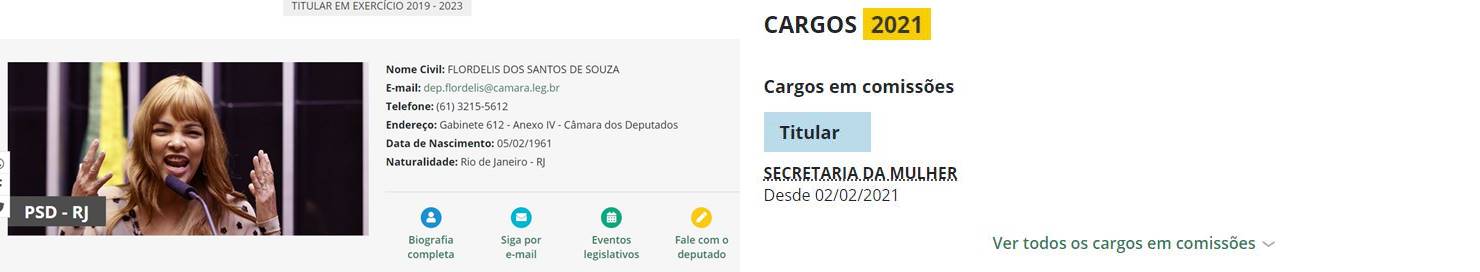 Página na deputada Flordelis no site da Câmara