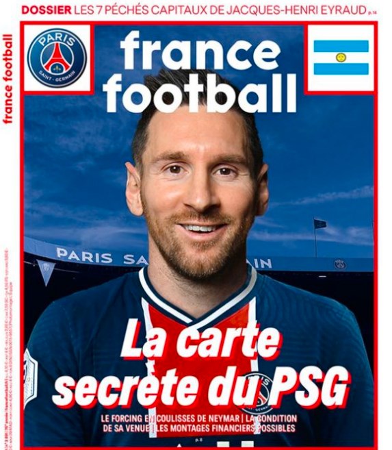 France Football exibe Lionel Messi com camisa do PSG na capa