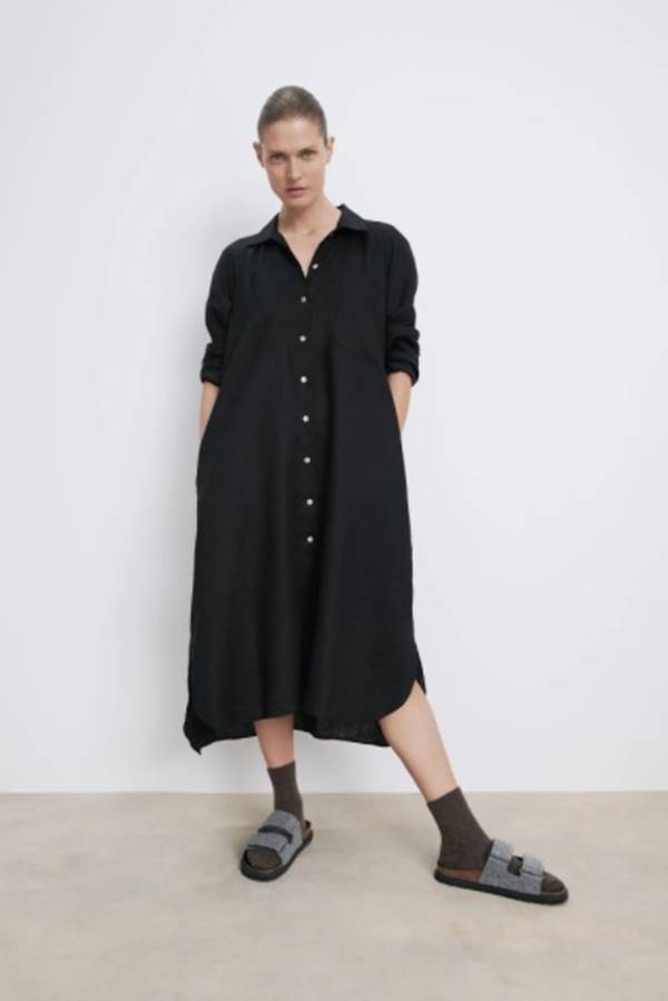 Vestido chemise de linho, da Zara