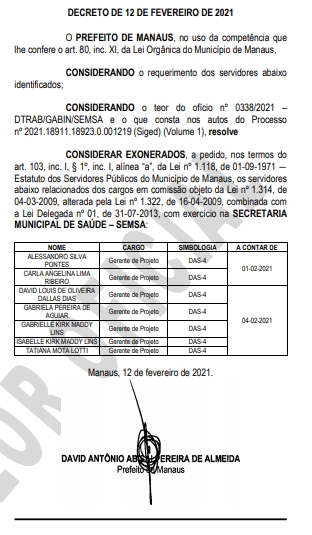 prefeitura de manaus exonera servidores covid-19