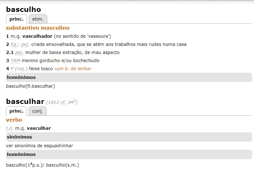 Significado de Basculho segundo o dicionário Houaiss