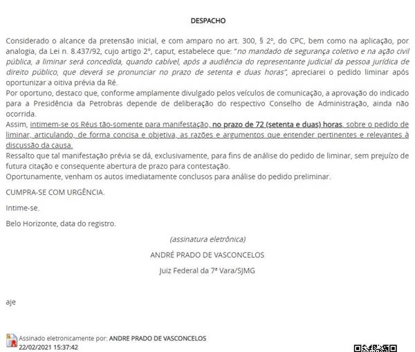 Justiça dá 72h para Bolsonaro se manifestar sobre troca na Petrobras