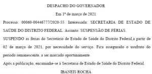 Despacho assinado por Ibaneis Rocha