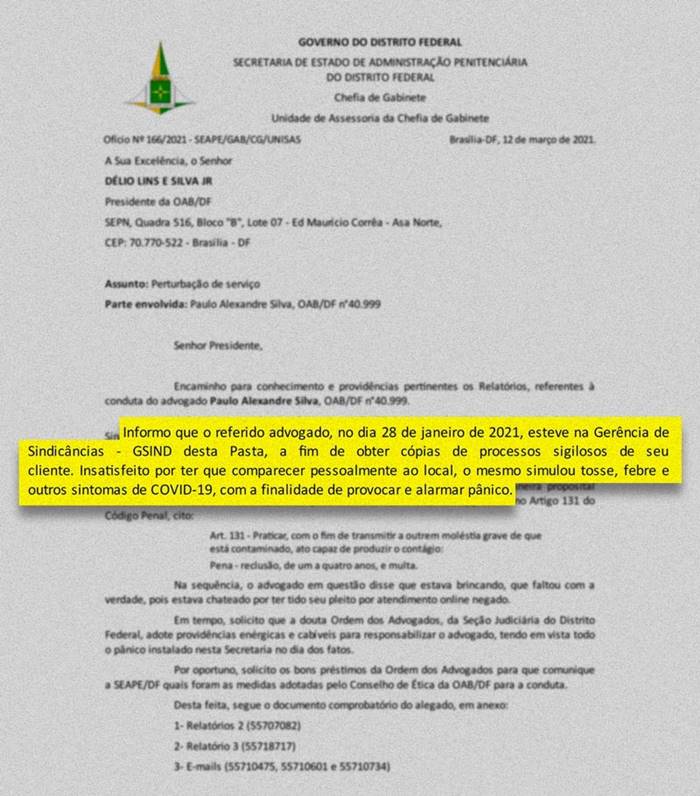 Advogado fingiu ter Covid em órgão público e causou pânico, diz GDF