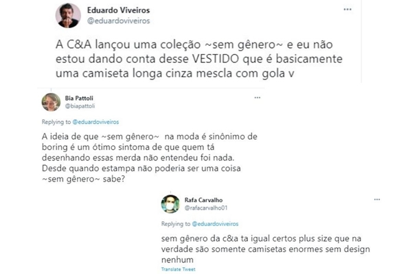 Comentários em rede social sobre coleção genderless da C&A