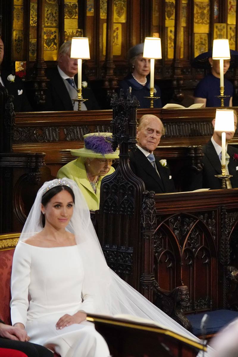 Meghan Markle, rainha Elizabeth II e príncipe Philip