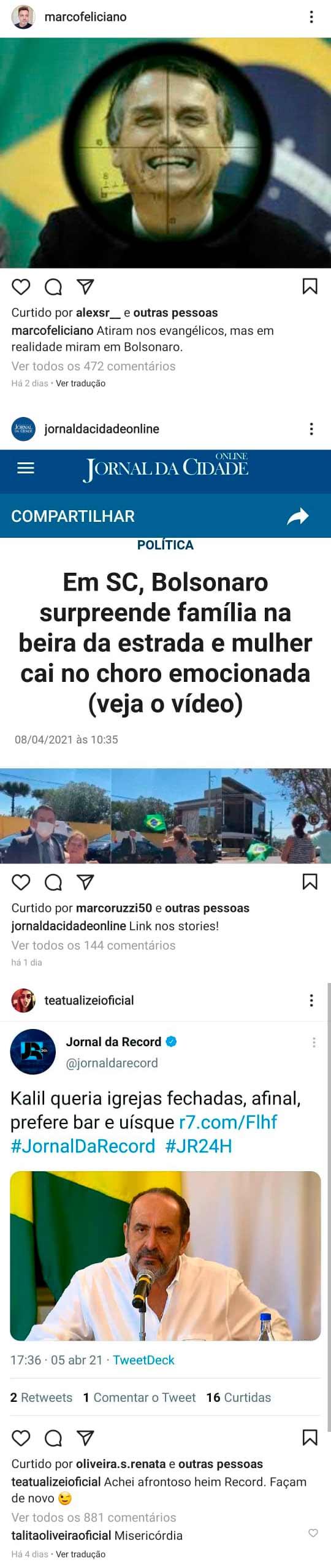 timeline de bolsonaro no Instagram