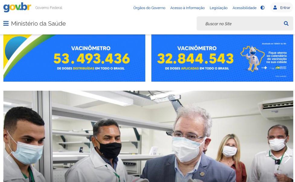 Site do Ministério da Saúde divulga "diferença" na aplicação de vacina