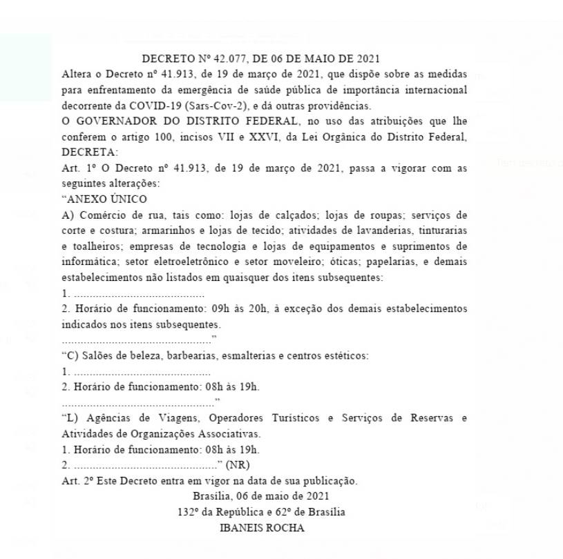 Decreto amplia o horário do funcionamento do comércio no DF