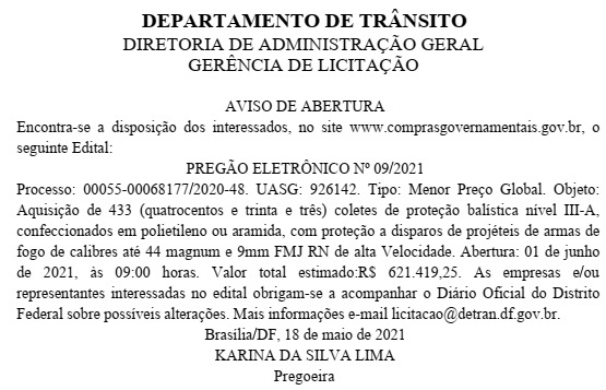 Reprodução DODF Detran-DF