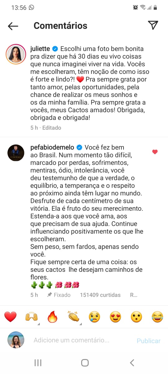 Resposta de padre Fábio de Melo a post de Juliette