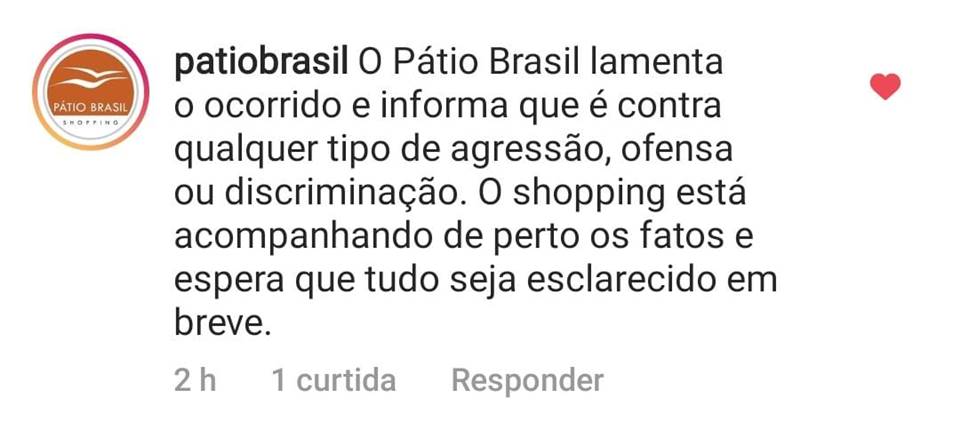 Patio Brasil lamenta caso de racismo