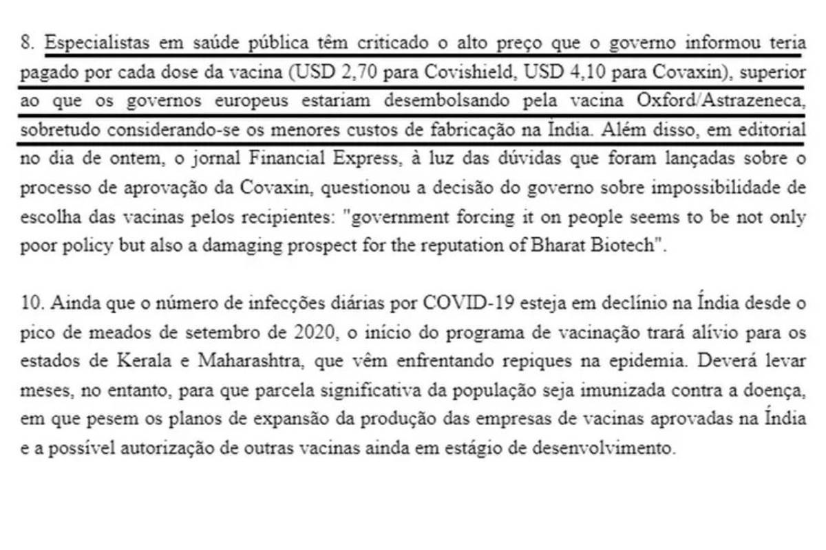 ofício sobre a covaxin