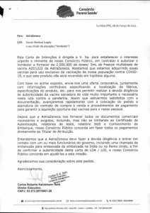 E-mail enviado pelo Consórcio Paraná Saúde para mostrar intenção de negocioação com a empresa Davati Medical Supply